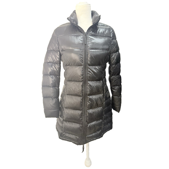 AQUA Mid-Length Black Down Puffer Coat Sz M - 80/20 Down Fill, Bloomingingdale's - Picture 1 of 10